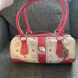 MCM Pink and White Papillon Handbag